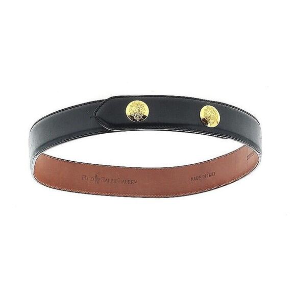 Polo Ralph Lauren Black Gold Logo Crest Buttons Leather Belt RARE M